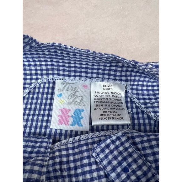 Vintage Tiny Tots Dress Blue Gingham Tulips Flower 3-6 Months 90s Y2K - Picture 4 of 4
